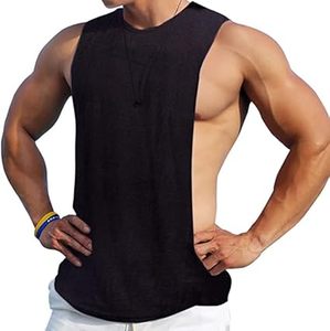 Camiseta sin Mangas Negra para Hombre AL RAFEEQ INTERNATIONAL, Cuello Redondo, Tejida, 100% Algodón, Corte Musculoso Informal, Secado Rápido, Ropa Deportiva Sólida para Gimnasio - Product Image 1