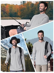 Sudadera con capucha de manga larga con protección solar para hombre, capucha reversible de poliéster que absorbe la humedad, Capucha ajustable y agujeros para el pulgar para todas las estaciones al aire libre - Product Image 5