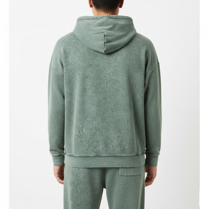 Ensemble de survêtement à capuche pour homme, vert uni, en coton, décontracté, avec cordon de serrage et poches, idéal pour l'automne - Product Image 4
