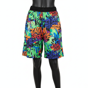 Shorts en maille polyester douce de haute qualité, design graffiti coloré, tissu respirant extensible, logo personnalisé sublimé, shorts pour femmes - Product Image 6
