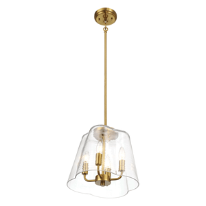 Lampadario a Sospensione Soiree a Quattro Candele in Ottone Satinato con Vetro Trasparente, Elegante Lampadario e Luci Pendenti - Product Image 3