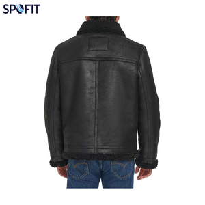 SPOFIT Men's Genuine <b>Leather</b> Breathable Quick Dry Moto <b>Jacket</b> Faux Fur Lining Zipper Closure Windproof <b>Winter</b> Black Regular Fit - Product Image 3