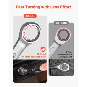 Set di chiavi combinate metriche SAE da 44 pezzi, a 12 punte, con estremità a bussola angolata a 15 gradi e apertura a rotella - Product Image 3