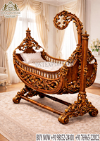 Cuna de Bebé de Madera de Teca Tapizada, Estilo Vintage, Elegante y de Lujo, Diseño de Princesa, Duradera, Desmontable, Acabado Marrón Oscuro, Nueva Llegada