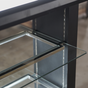 High-End Freestanding Modern Electronics Retail Display Stand | Double-<b>Sided</b> Glass Shelving <b>Unit</b> with LED Lighting OEM - Product Image 6