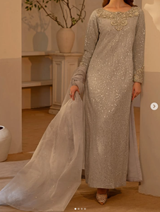 Elegante Kurta Rosa Bebé Larga Hasta el Suelo con Bordado de Lentejuelas para Mujer, Ropa de Boda, Corte Holgado, Kurti de Poliéster, Estilo India Pakistán - Product Image 2
