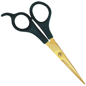 Ciseaux de coiffure de qualité supérieure avec lame en acier inoxydable, manche en plastique noir et finition dorée, logo personnalisé, faible MOQ, ciseaux de sécurité - Product Image 6