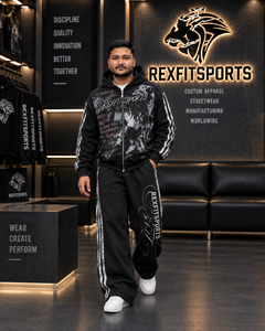 REXFITSPORTS Men <b>Black</b> DTF Printed Tracksuit Oversized <b>Zip</b> Up <b>Hoodie</b> Sweatpants Set Streetwear Two Piece Jogging Suit Private - Product Image 1