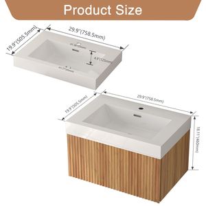 Mobile Bagno Moderno Minimalista da 30 Pollici Sospeso a Parete con Lavabo Integrato e Finitura in Compensato - Product Image 5