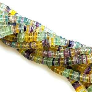 Cuentas facetadas de fluorita arcoíris natural en forma de disco de 5-6 mm, cuentas de piedras preciosas de fluorita multicolor en forma de disco para la fabricación de joyería. - Product Image 5