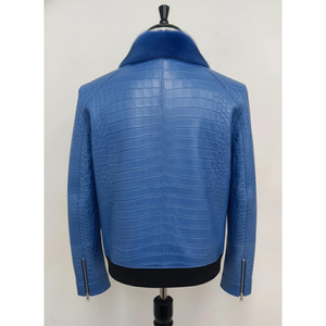 Dernière conception de veste en cuir de crocodile gaufré pour hommes, logo personnalisé, style motard en peau de serpent, veste coupe-vent d'hiver, fabricant - Product Image 6