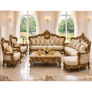 Ensemble de canapés Maharaja au look majestueux pour la maison américaine, ensemble de canapés en bois de luxe 8 places, style européen, richement sculpté, meubles de salon - Product Image 1