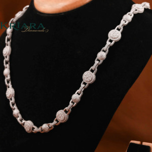 Moissanite <b>Statement</b> <b>Necklace</b> S925 Silver Rhodium Plated Figaro Chain Round Brilliant Cut Unisex Luxury Everyday Wear - Product Image 2