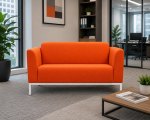 Canapé de bureau moderne en tissu orange 2 places avec pieds en métal, design contemporain, mobilier commercial confortable - Product Image 1