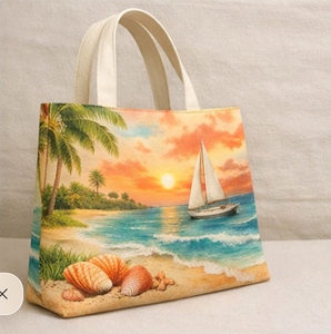 Cotton Voyage Beach Tote <b>Bag</b> Large Size Cotton Canvas Shopping <b>Bag</b> With Sailboat Print Handheld Handle Summer Beach tote - Product Image 5