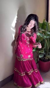 Kids Designer Pink Sharara Set with Heavy Embroidered <b>Kurti</b> – Girls Ethnic Wedding Party Wear Outfit - Product Image 2