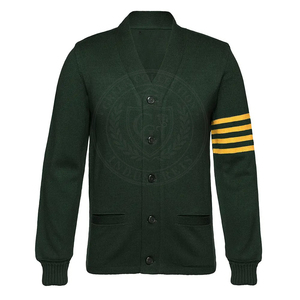 Cardigan personnalisé pour homme, vert foncé, en acrylique tricoté avec rayures jaunes, col en V, pull décontracté pour homme et femme, coupe ample - Product Image 4