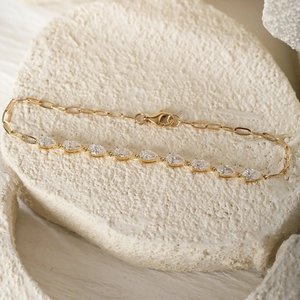 Bracelet élégant pour femmes en moissanite et diamants, chaîne à maillons, argent sterling 925, bijoux de luxe tendance - Product Image 5