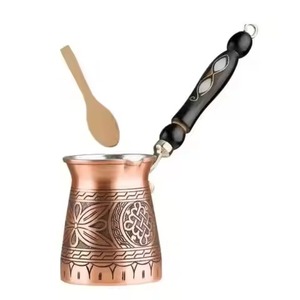 High Standard Copper Turkish Coffee Pot With Black Handle Round Percolator Coffee Tea Tool Oriental Design - Product Image 1