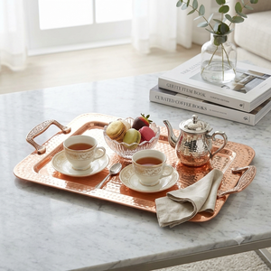 Bandeja Rectangular de Cobre Martillado Hecha a Mano con Asas de Latón Ornamentadas, Plato Grande para Servir Comida, Venta al por Mayor para Hogar, Hotel, Restaurante - Product Image 4