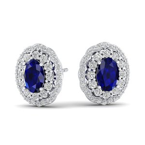 Boucles d'oreilles clous REYES de style luxueux en or jaune 14 carats avec saphir bleu taille ovale 1,5 carat et moissanite solitaire, bijoux pour femme - Product Image 5