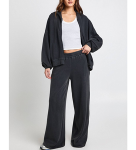 Ensemble de survêtement OEM oversize délavé pour femme, haute élasticité, séchage rapide, résistant au vent, avec fermeture éclair, pour l'automne - Product Image 1