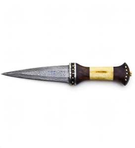 Cuchillo artístico de hoja fija de acero de Damasco forjado a mano con mango adornado con hueso y palisandro - Product Image 1
