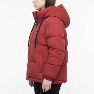 Women's Red <b>Quilted</b> Puffer Jacket Hooded Winter Coat Full Sleeve <b>Thick</b> Polyester Wadding Regular Fit Solid Color - Product Image 6