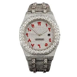 Montre chronographe luxueuse entièrement sertie de diamants Moissanite pour hommes, style Hip Hop, en acier inoxydable et clarté VVS, montre fantaisie - Product Image 1