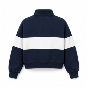 Sudadera Corta Clásica para Mujer, Color Azul Medianoche, Personalizable, con Cierre de Media Cremallera, Dobladillo de Canalé Suave, Mezcla de Algodón - Product Image 2