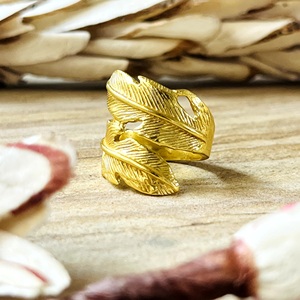 New Best Design Feather Gold Ring Boho Brass Rings For Women 18k Plated Leaf <b>Wrap</b> Statement ring Jewelry for Wholesale/OEM/ODM - Product Image 3