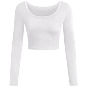Haut court à manches longues noir pour femme, col rond, tricoté, couleur unie, décontracté, pour l'automne - Product Image 3
