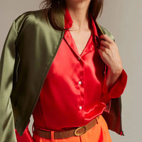 Veste bomber courte en satin de soie pour femme, personnalisée OEM, de haute qualité, à manches longues, col montant et fermeture éclair