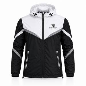 Veste de sport coupe-vent pour homme, col montant, broderie, blocs de couleur, boutons recouverts, noir, blanc, gris, vêtements d'extérieur pour l'hiver - Product Image 1