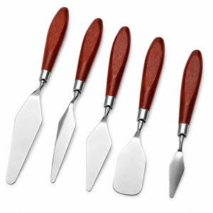 5 Piece Stainless Steel Painting Knife Spatula Palette Knife Set 5in Wood Handle Silver Brown Jewelry <b>Welding</b> DIY Sample Making - Product Image 1
