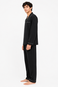 <b>Mens</b> Premium Black <b>Pajama</b> <b>Set</b> Luxury Nightwear Sleepwear Long Sleeve Button Down Pyjama Suit Soft Cotton Lounge <b>Set</b> Classic - Product Image 2