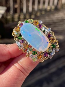 AAA White Baguette <b>Opal</b> Natural Multi Gemstone 925 Sterling <b>Silver</b> Gold/ big luxury cocktail <b>ring</b> - Product Image 3