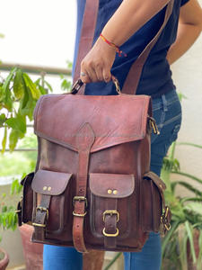 Mochila De piel de cabra auténtica hecha a mano, bolsa de 11x15 pulgadas, Color marrón, Vintage - Product Image 2