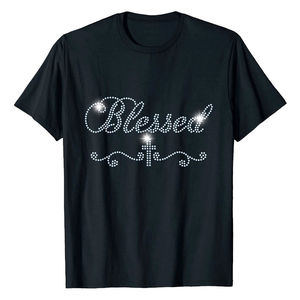 Camiseta de Manga Corta para Hombre, 100% Algodón, Cuello Redondo, Estilo Urbano, con Letras de Diamantes de Imitación, Estampado de Dibujos Animados DTF - Product Image 1