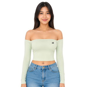 T-shirt basique pour femme en coton et élasthanne tricoté, à manches longues, avec logo brodé personnalisé ton sur ton, style streetwear, marque privée, vente en gros - Product Image 4