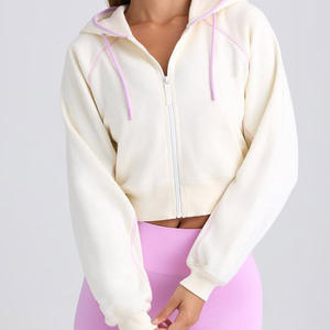 Sweat-shirts en molleton pour femmes, vêtements de sport OEM, broderie unie, pull ample à manches longues, haut court à capuche avec fermeture éclair - Product Image 2