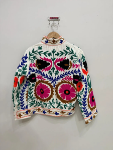 Women's <b>White</b> Floral Embroidered Quilted <b>Jacket</b> Colorful Ethnic Embroidery Denim Style Traditional Outerwear Eco-Friendly Quick - Product Image 6