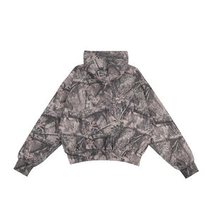 Sweat à capuche unisexe de luxe à imprimé intégral DTG, coupe carrée courte, en molleton 100% coton épais et lourd, motif camouflage - Product Image 2
