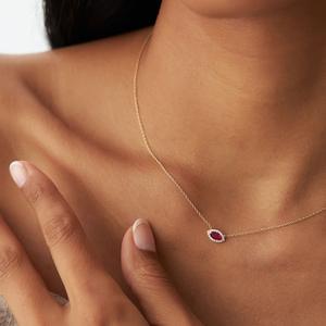 Pendentif Marquise en Rubis Sertissage Clos Collier Délicat et Fin en Argent Sterling 925 Plaqué Or 14K Bijoux Fins Cadeau de Fiançailles - Product Image 4