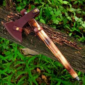 UA Supplies Hache à barbe artisanale en acier Damas, manche en bois, lame forgée, tranchant de 4 1/2 pouces, 3 3/8 lb, outil de bushcraft extérieur - Product Image 6