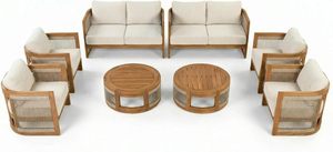 Ensemble de salon de jardin en corde tressée avec canapé et chaises rembourrées et table basse ronde - Product Image 6
