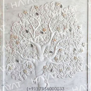 Panel de Pared de Mármol Blanco Tallado en 3D, Mural de Piedra con Diseño Botánico - Product Image 3