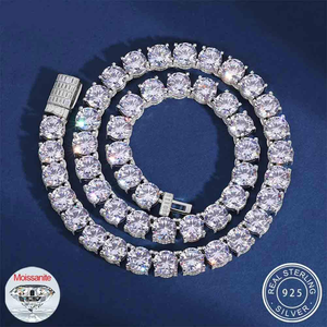 S925 <b>Sterling</b> <b>Silver</b> 10mm Moissanite Tennis <b>Chain</b> Necklace VVS1 Iced Out Hip Hop Jewelry Baguette Clasp <b>mens</b> 10mm moissanite - Product Image 4