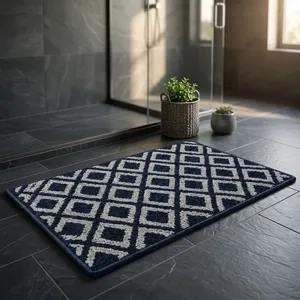 Alfombra Rectangular de Microfibra Lavable Antideslizante con Diseño de Rejilla de Diamantes KONNECT INDIA - Product Image 2