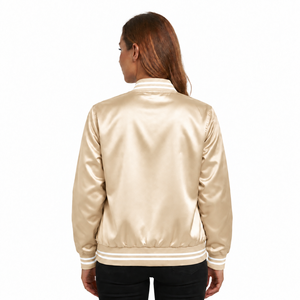Chaqueta Varsity Dorada de Satén para Mujer, Manga Larga, Cierre de Botones, Acolchada, de Poliéster, Resistente al Viento, Transpirable, para Invierno - Product Image 3
